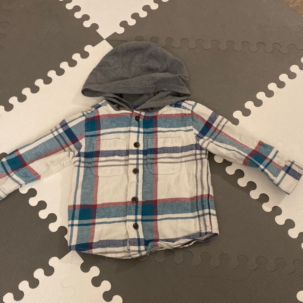 OshKosh B'gosh Blue and Red Plaid Hooded Shirt